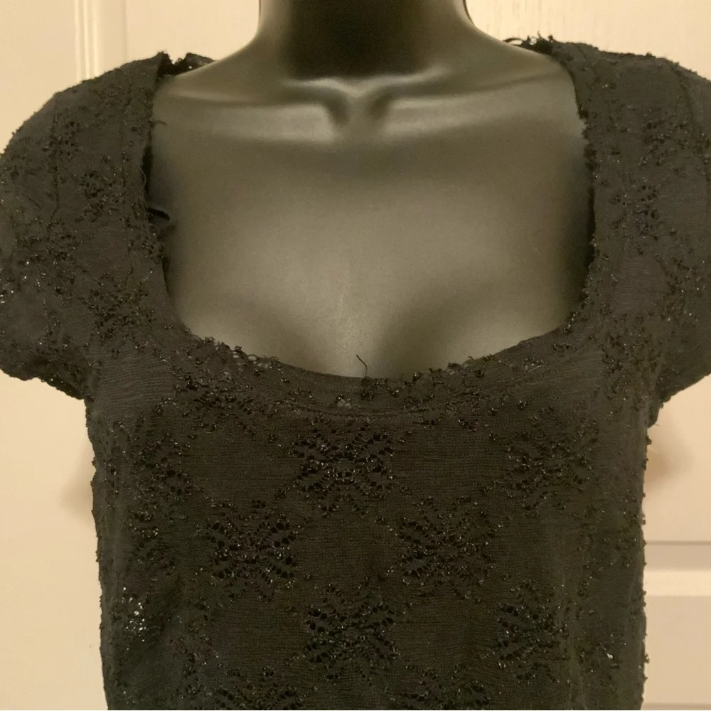 Free People Square Neck Floral Lace Dress Black Size S/P  Raw Edges, fully lined - Picture 3 of 6